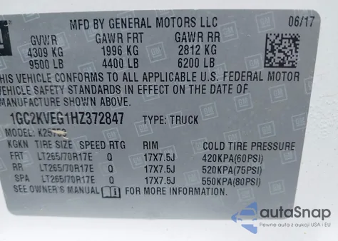 2017 Chevrolet Silverado 2500Hd Lt from USA, damaged, VIN 1GC2KVEG1HZ372847